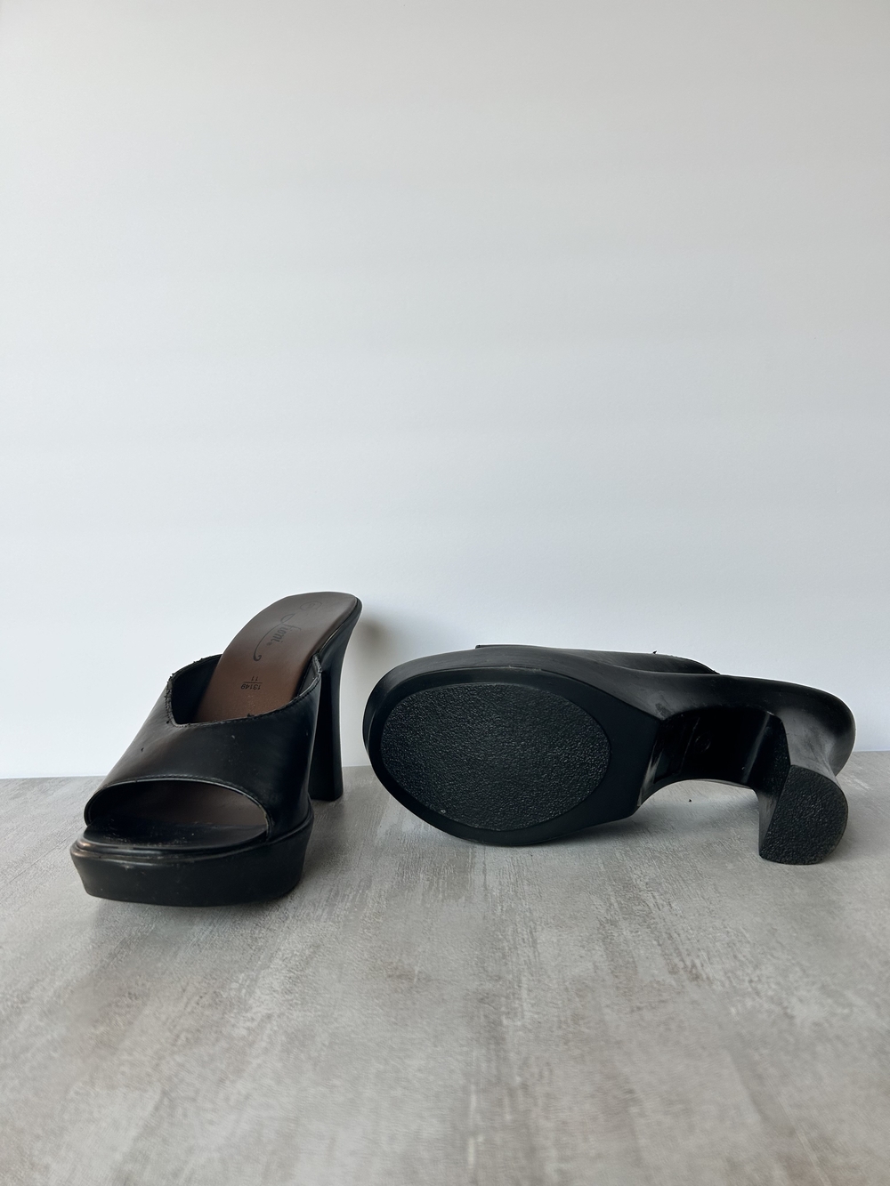 Vintage Black Platform Open-Toe Mule Heels